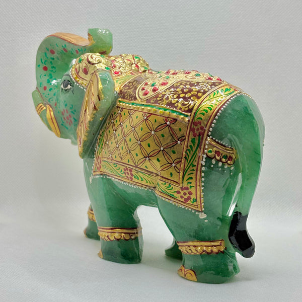 Green Aventurine Painted Elephant Statue