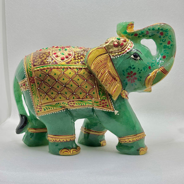 Green Aventurine Painted Elephant Statue