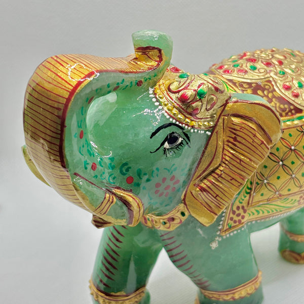 Green Aventurine Painted Elephant Statue