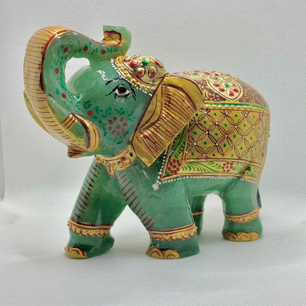 Green Aventurine Painted Elephant Statue