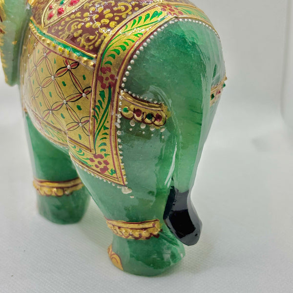 Green Aventurine Painted Elephant Statue